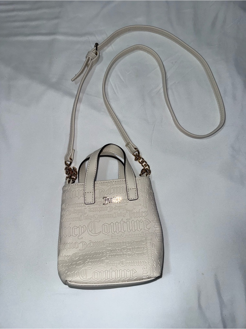 Juicy Couture Cream Embossed Logo Mini Crossbody Tote